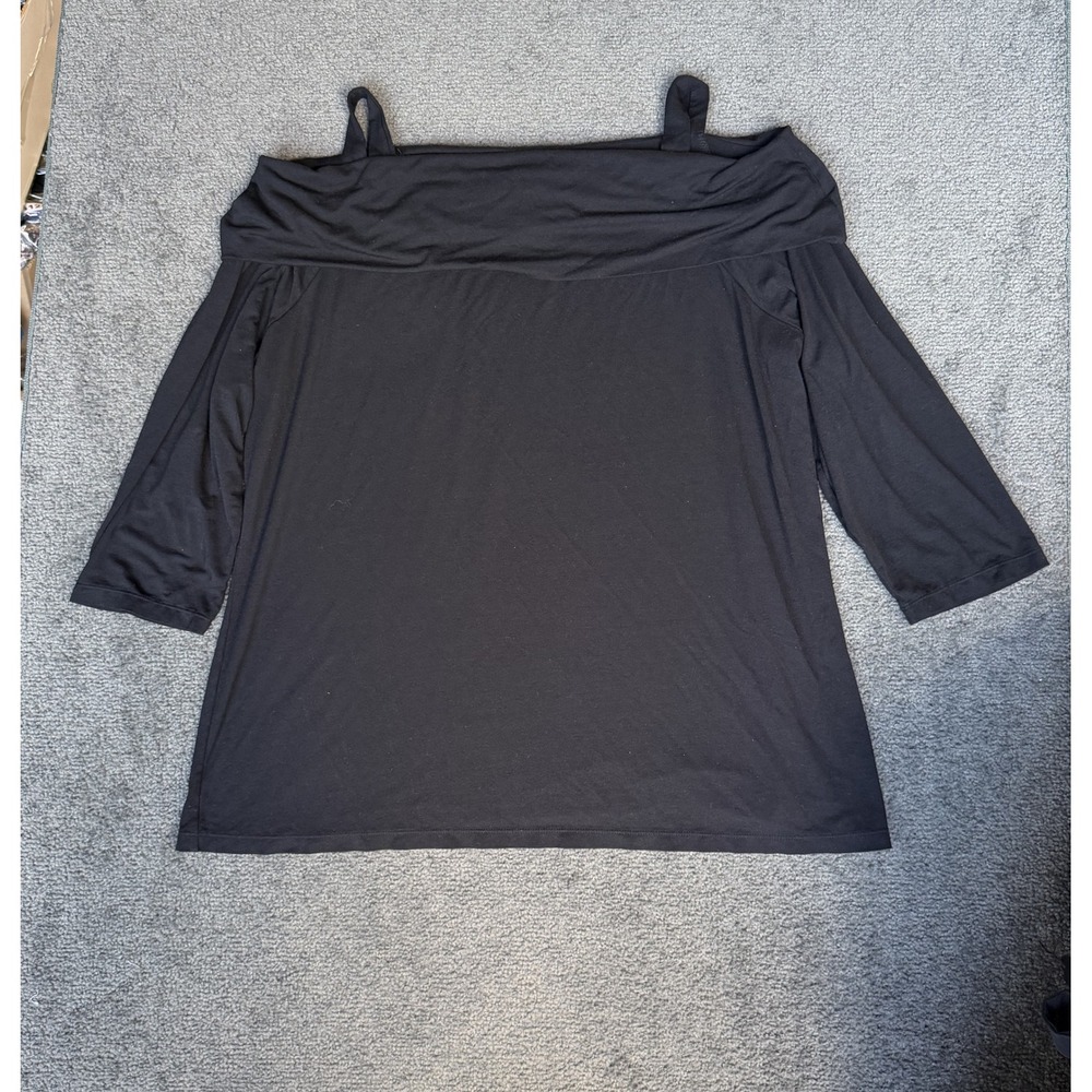 INC International Concepts Woman Black Off Shoulder Draped Top 1X 3/4 Sleeve